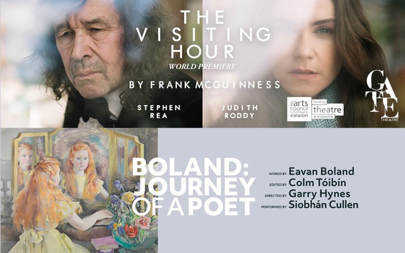 Title graphics for The Gate Theatre's The Visiting Hour by Frank McGuinness, Boland: Journey of a Poet by Druid Theatre.