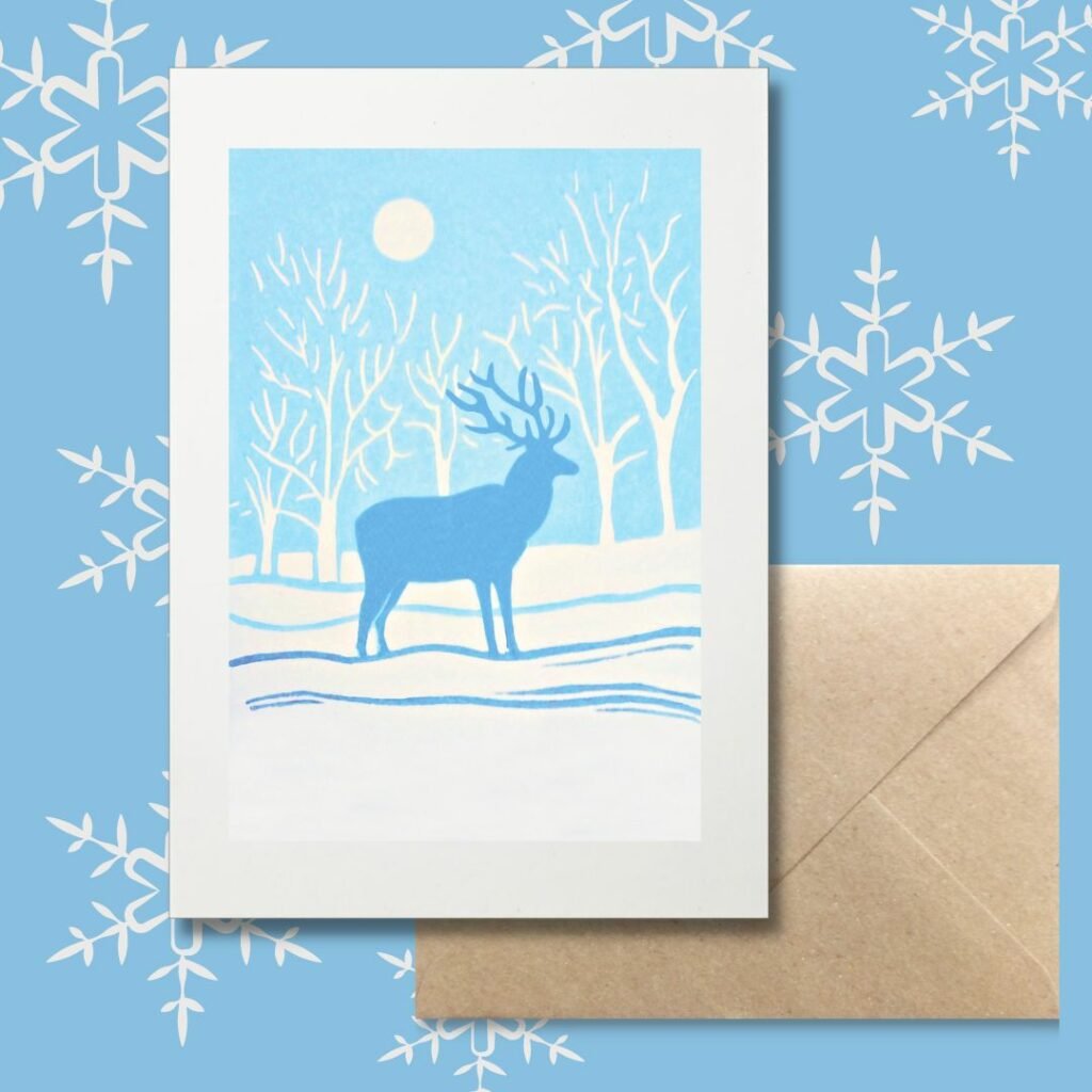 Winter Stag Xmas Card Linocut Studio-An-Grainan