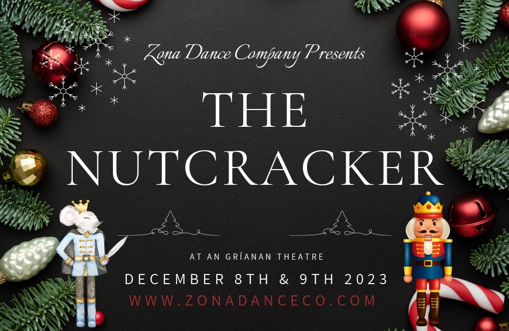 A Christmas themed graphic featuring an illustration of the Mouse King and the Nutcracker Prince