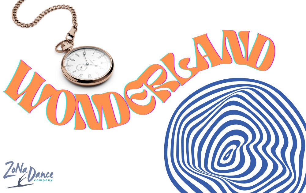 Graphic of a pocket watch and a distorted blue and white swirl.