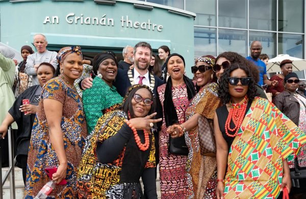 People celebrating Africa Day at An Grianán Theatre in 2023. Photo: Clive Wasson.