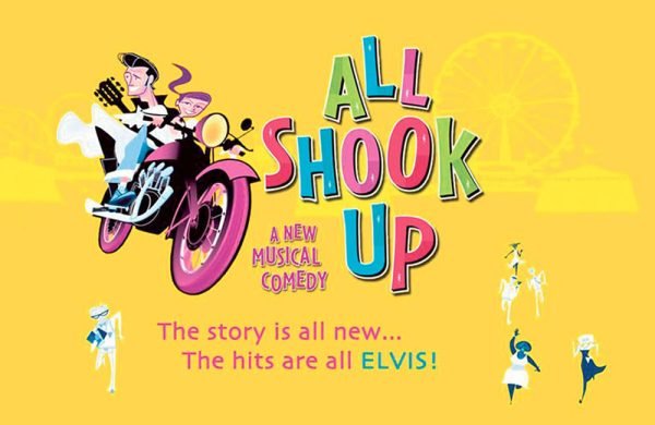Colourful poster graphic for the musical comedy All Shook Up.