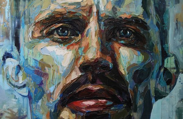 Expressionist oil painting of a male face created by Joshua Miels.