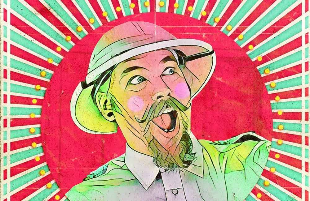 Colourful vintage style illustration of a man wearing safari gear.